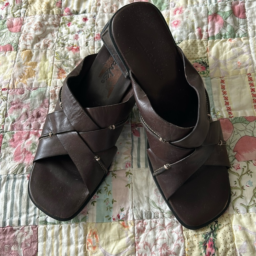 Clarks Brown Leather Slides